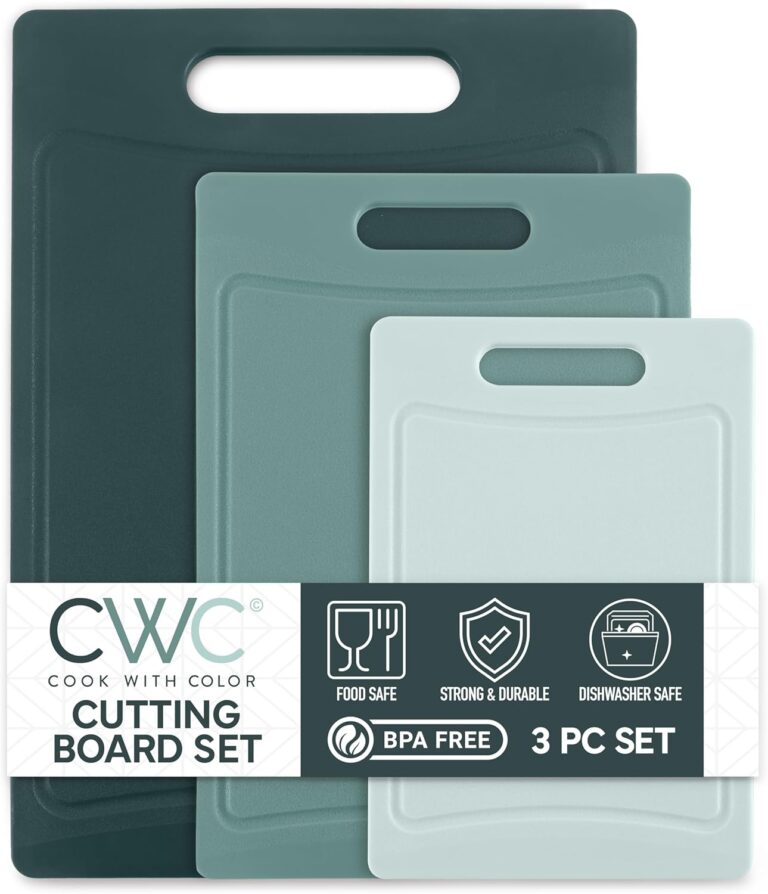 COOK WITH COLOR Non-Slip Cutting Board Set  Kitchen Essentials with Easy Grip Handle for Meat, Veggies, and Fruits, 3 Cutting Boards, Teal