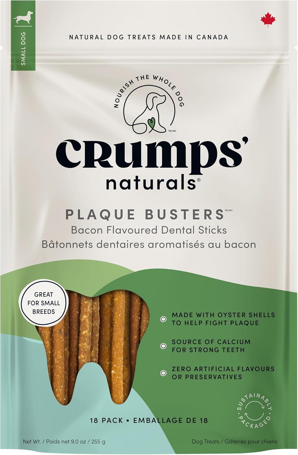 Crumps' Naturals Pbb- Bacon Dental Dog Treats (18 Pack), 4.5" Crumps' Naturals Pbb- Bacon Dental Dog Treats (18 Pack), 4.5"