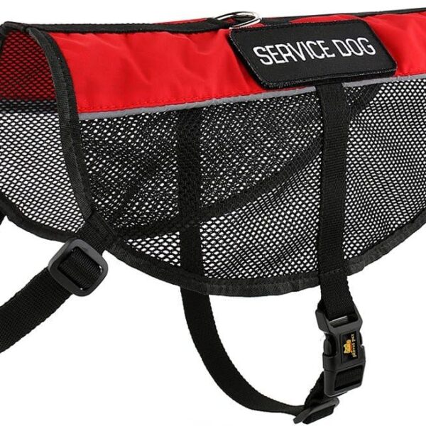 PLUTUS PET Service Dog Vest with 2 Removable Patches, Light Weight and Breathable Mesh Service Animal Harness,Perfect for Summer and Hot Days,Red,L,Girth 26.7-31.5"