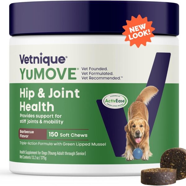 Yumove Dog Joint Supplement, Hip and Joint Supplement for Dogs with Glucosamine Chondroitin, Hyaluronic Acid, Green Lipped Mussel and Omega 3, Dog Hip and Joint Aches and Stiffness (150 Tasty Bites)