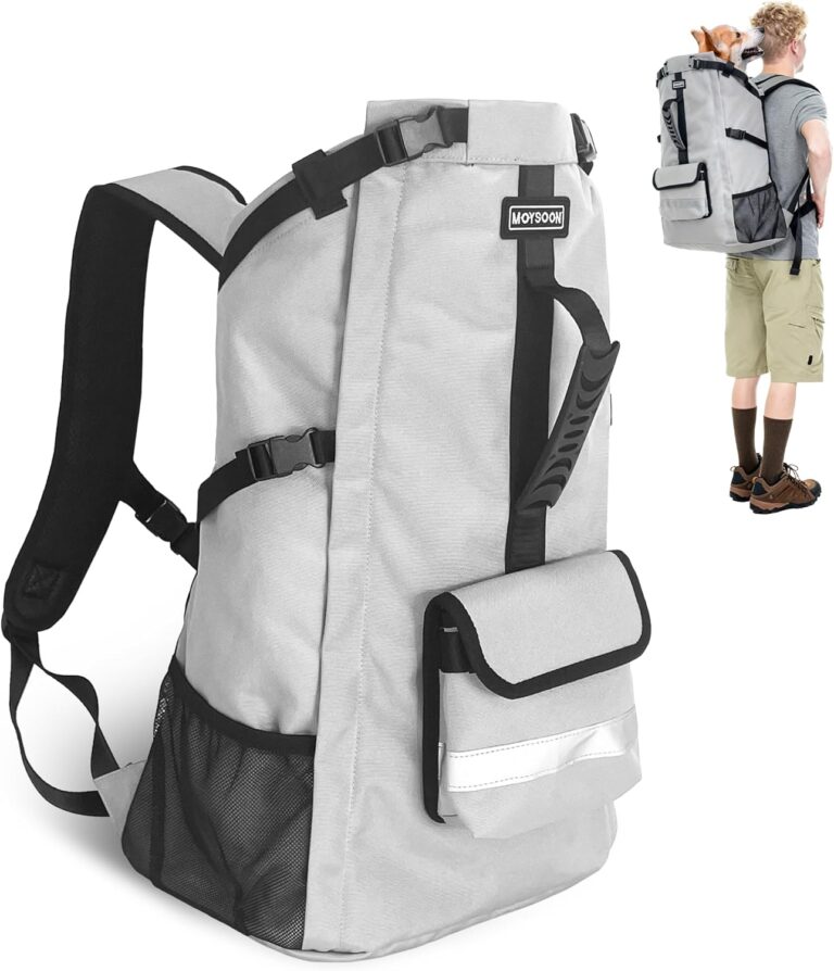 Dog Backpack Carrier for Medium Dogs - 4-Layer Protection, Under 30 lb, Waterproof, Adjustable Dog Travel Bag with Storage Pockets, Reflective Strips, Non-Slip Handle for Hiking - Grey