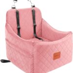 Dog Booster Car Seat for Dogs up to 35lbs, Safety Pet Car Seats with Anti-Slip Bottom, Travel Booster Dog Bed with 2 Storage Pockets (Pink, Medium)