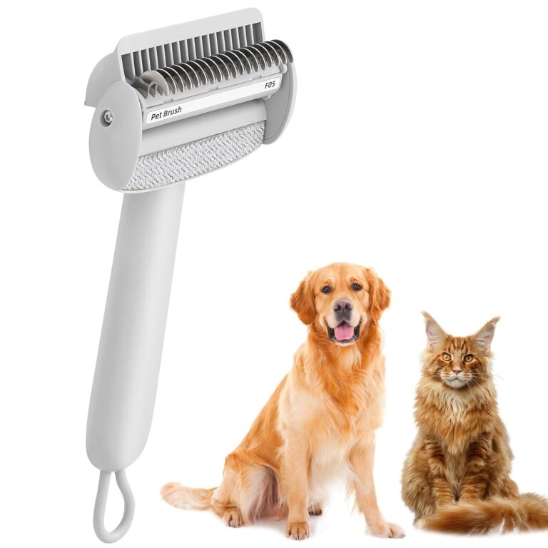 FDKYOEK Undercoat Rake for Long Haired Dogs & Cats, Deshedding Dog Brush with Antistatic Cloth, Dematting Comb for Cats, Pet Grooming Tool for Shedding Loose Hair, Matted Fur, Gray