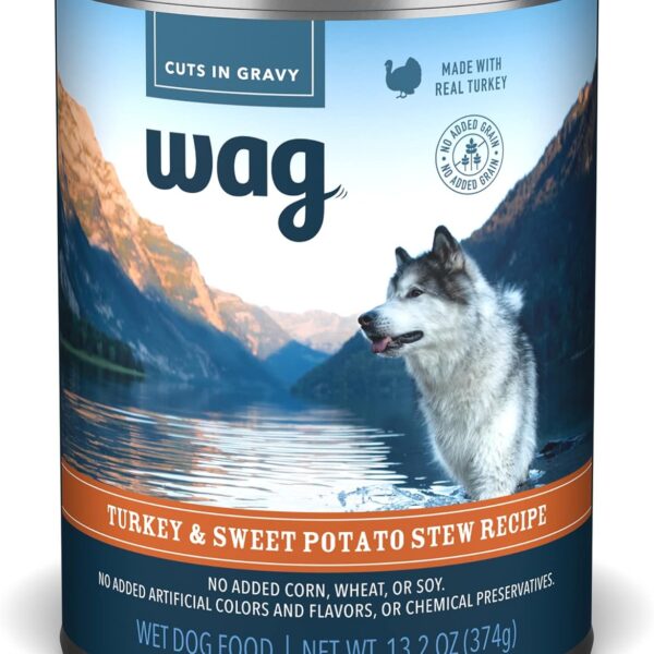 Amazon Brand - Wag Stew Canned Dog Food, Turkey & Sweet Potato Recipe, 13.2 oz Can (Pack of 12)