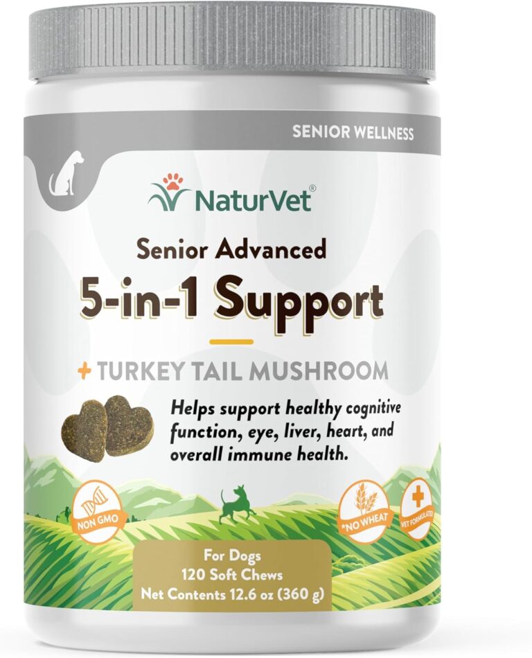 NaturVet Senior Advanced 5-in-1 Support Dog Supplement  Helps Support Immune System, Heart, Liver, Cognitive Function, Eye Health  Includes Ginkgo Biloba, Lutein  120 Ct.
