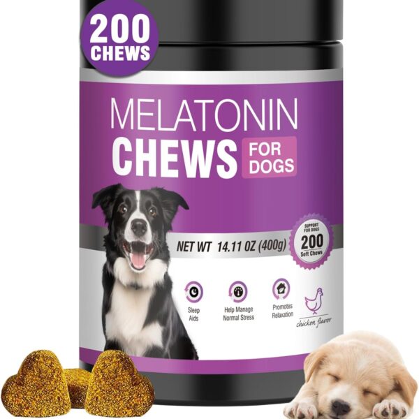 Calming Melatonin for Dogs, 200 Pet Chews Calming Treats for Sleep Aid Sleeping Pills Puppy Melatonin Bites Support Stress, Anxiety Relief, Separation for Small and Large Dogs(Chicken Flavor)