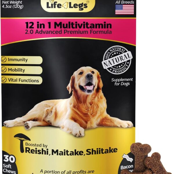 Soft Chews Dog Vitamins & Supplements - Dog Multivitamin - Hemp Oil Glucosamine Chondroitin Hip and Joint Support Health, Skin & Coat, Digestion & Immune Booster, Heart, Probiotics