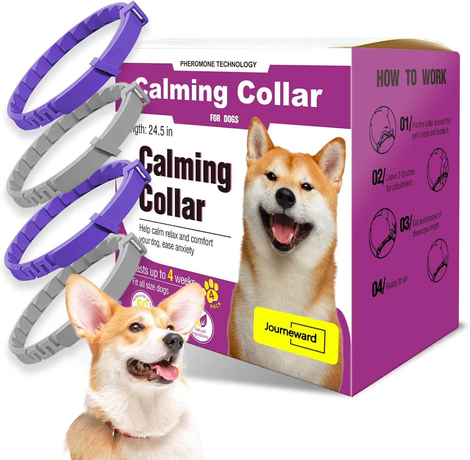 Calming Collar for Dogs - 4 Packs, Dog Calming Collar, Lasts 60 Days,Reduce Stress, Adjustable Size Fits Large, Medium, and Small Dogs Calming Collar for Dogs - 4 Packs, Dog Calming Collar, Lasts 60 Days,Reduce Stress, Adjustable Size Fits Large, Medium, and Small Dogs