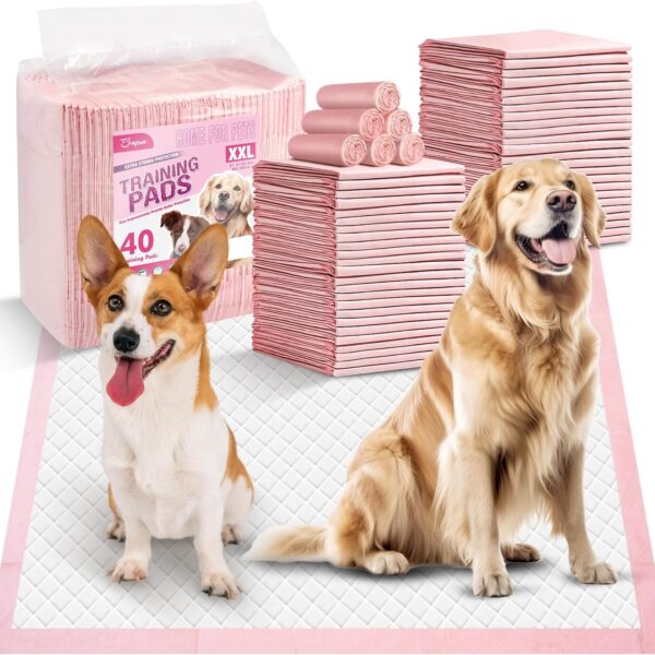 Joyeux Extra Large Puppy Pads, Super Absorbent, Ultra Leak-Proof, Quick Dry - 31.5" x 35.4" Pee Pads for Dogs - Dog Pads for Potty Training, 40 Count, Unscented, Pink, XXL