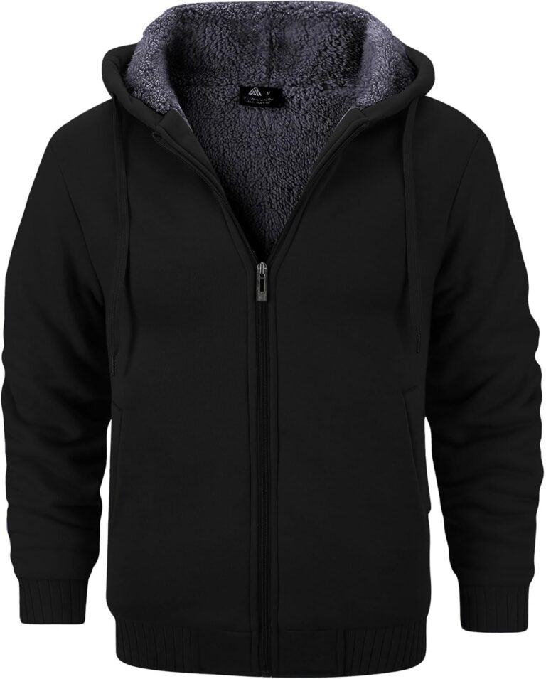 GEEK LIGHTING Mens Fleece-Lined Zip Up Hoodie, Thick Hooded Jacket Winter Warm Athletic Sweatshirt