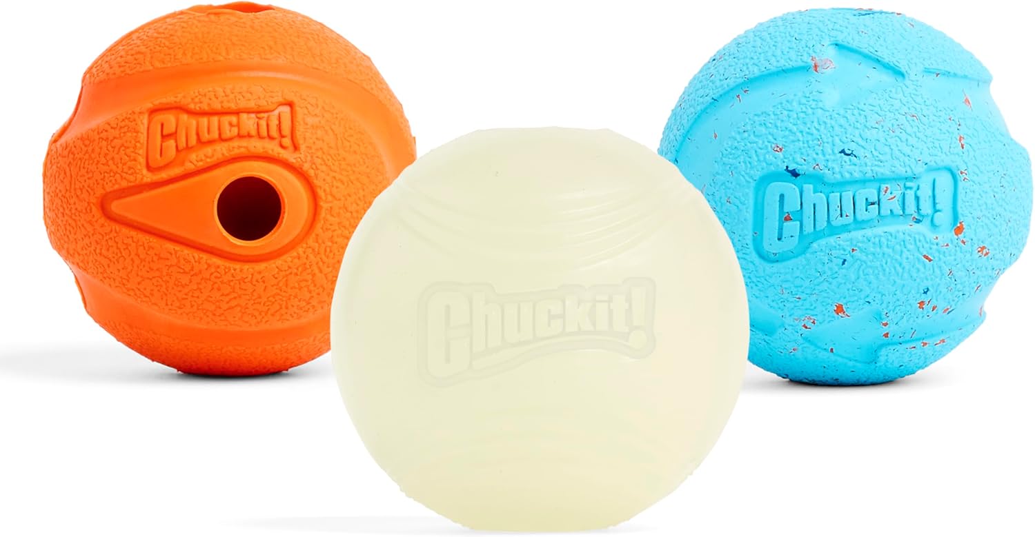 Chuckit Gen 1 Fetch Pack Dog Balls - Interactive Dog Toys, High-Bounce Fetch Ball, Floating Ultra and Rugged Balls, Durable - Size Medium, 2.5-inch Diameter, Set of 3 Chuckit Gen 1 Fetch Pack Dog Balls - Interactive Dog Toys, High-Bounce Fetch Ball, Floating Ultra and Rugged Balls, Durable - Size Medium, 2.5-inch Diameter, Set of 3