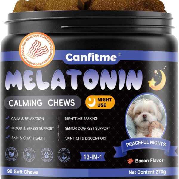 Melatonin for Dogs, 90 Chews Calming Treats for Small and Large Dogs with Valerian Root & L-Theanine for Sleep Aid & Emotional Support, Calming Treats for Stress Anxiety Relief, Barking