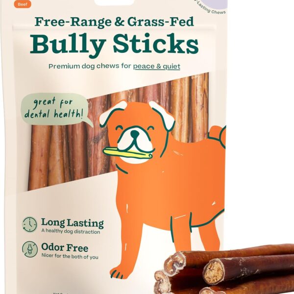 WOOF Bully Sticks Dog Treats - Chew Sticks for Dogs - Long-Lasting Dog Chew Treats - Made with Free-Range, Grass-Fed Beef - 6" Sticks - 10pk