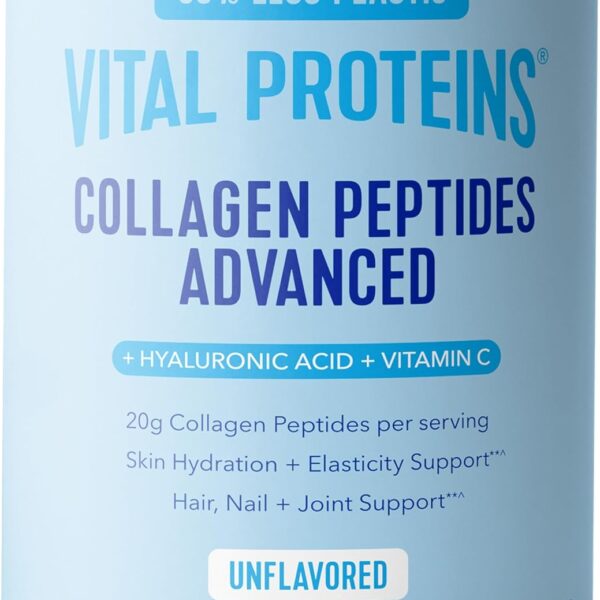 Vital Proteins Collagen Peptides Powder Advanced with Hyaluronic Acid & Vitamin C, 20oz Collagen Protein, Unflavored, 27 Servings