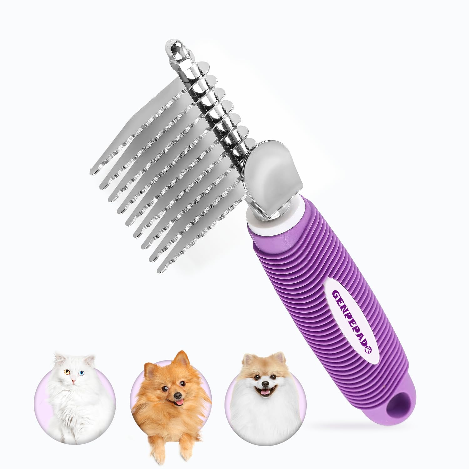 GENPEPADO Dematting Undercoat Rake Comb for Dogs & Cats with Long 2.5-In Stainless Steel Safety Blades for Removing Knots, Mats & Tangles - Pet Grooming Deshedding Brush Tool with Anti-Slip Grip GENPEPADO Dematting Undercoat Rake Comb for Dogs & Cats with Long 2.5-In Stainless Steel Safety Blades for Removing Knots, Mats & Tangles - Pet Grooming Deshedding Brush Tool with Anti-Slip Grip