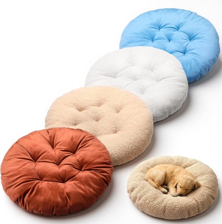 Fiwochic 4 Pcs 20 Inch Ultra Soft Dog & Cat Bed, Anti-Anxiety Round Pet Bed Crate Pads Calming for All Season, Fluffy Warm Washable Cushion for Small and Medium Pets (Brown, Blue, White, Beige)