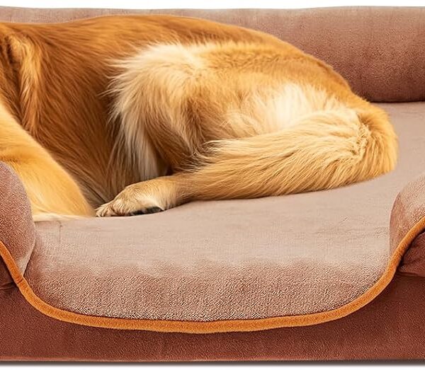 DUMOS Orthopedic Dog Bed, Washable Dog Couch Bed with Removable Cover, Waterproof Pet Bed for Medium Size Dogs, Memory Foam Pet Bed Non-Slip Base, Brown