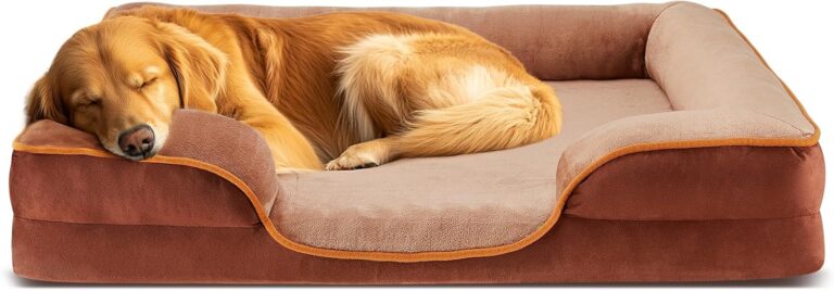 DUMOS Orthopedic Dog Bed, Washable Dog Couch Bed with Removable Cover, Waterproof Pet Bed for Medium Size Dogs, Memory Foam Pet Bed Non-Slip Base, Brown