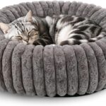 Arquiel Cat Bed for Indoor Cats, 20 inch Calming Cat Bed with Ultra Soft Plush, Machine Washable Round Anti-Anxiety Pet Bed for Kittens & Small Dogs, Grey