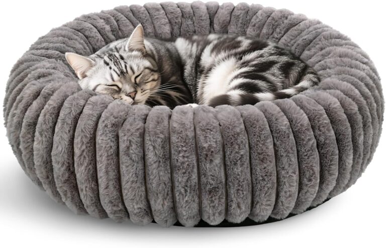Arquiel Cat Bed for Indoor Cats, 20 inch Calming Cat Bed with Ultra Soft Plush, Machine Washable Round Anti-Anxiety Pet Bed for Kittens & Small Dogs, Grey