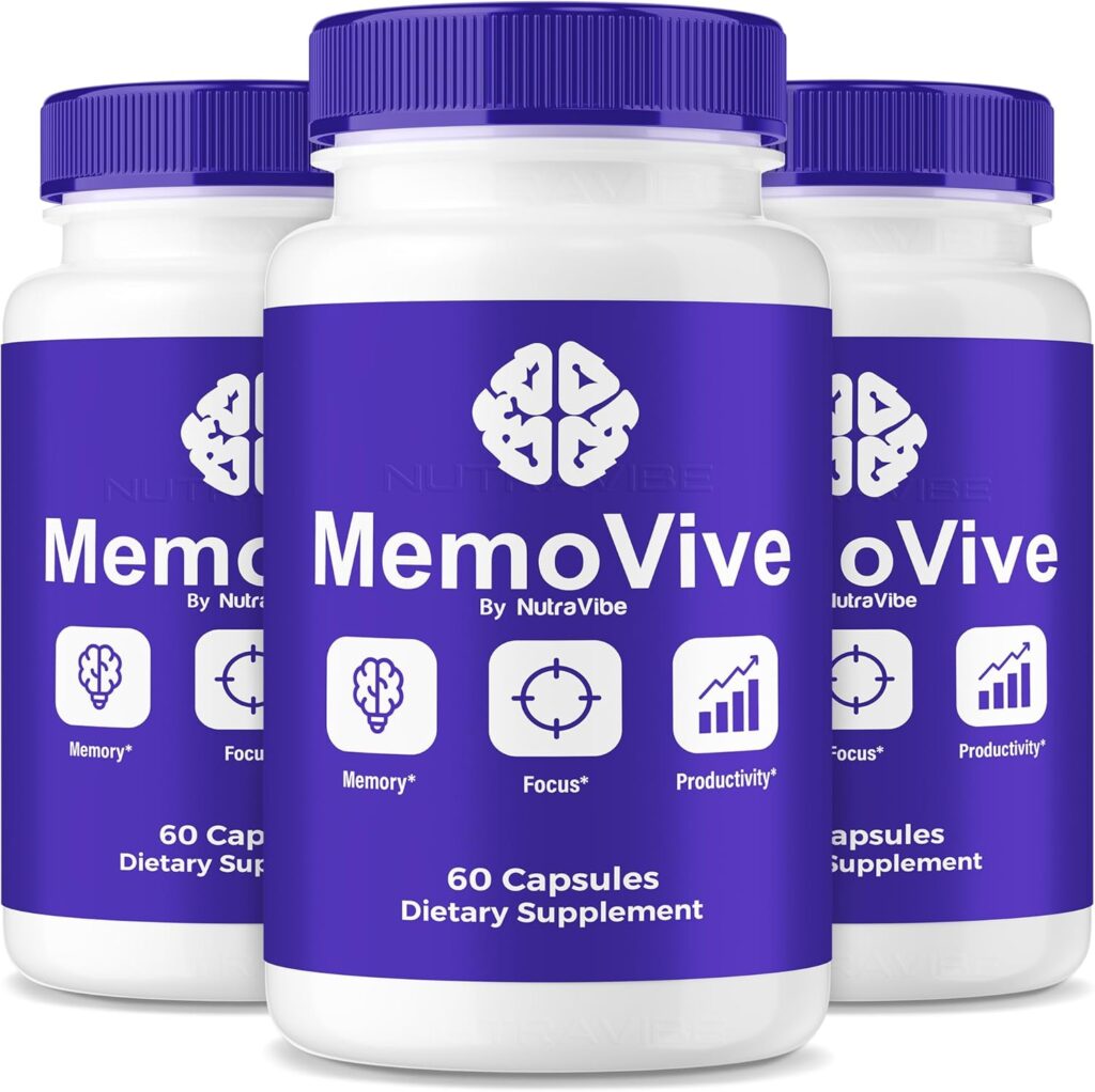 (3 Pack) MemoVive  Memo Vive Brain and Memory Support with Natural Ingredients | Memory & Concentration Formula for Focus, Clarity, Alertness & Performance | Easy-to-Take Pills (180 Capsules)