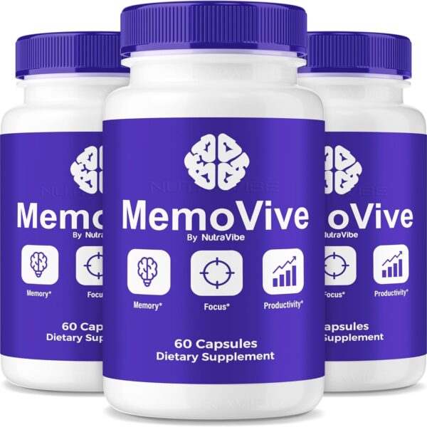 (3 Pack) MemoVive Memo Vive Brain and Memory Support with Natural Ingredients | Memory & Concentration Formula for Focus, Clarity, Alertness & Performance | Easy-to-Take Pills (180 Capsules)