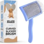 Slicker Brush for Dogs, Dog Grooming Supplies - Best Doodle & Poodle Brush for Long Haired Dogs - Goldendoodle Long Pin Detangler For Dematting (Medium Curved)