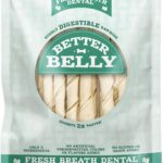 Better Belly Fresh Breath Dental Twist Sticks,Highly Digestible Rawhide for Dogs, 25 Count