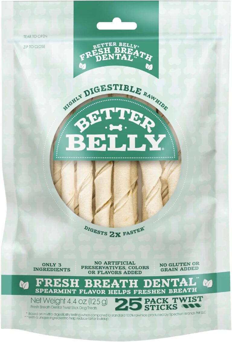 Better Belly Fresh Breath Dental Twist Sticks,Highly Digestible Rawhide for Dogs, 25 Count