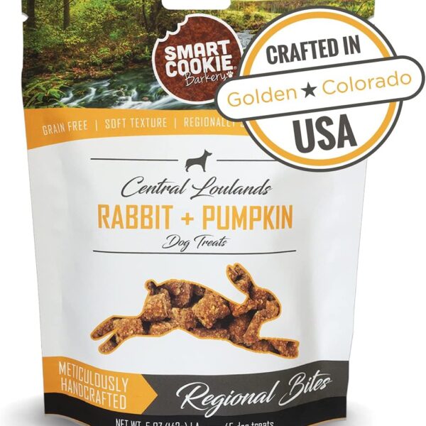 Smart Cookie All Natural Dog Treats - Rabbit & Pumpkin - Training Treats for Dogs & Puppies with Allergies, Sensitive Stomachs - Soft Dog Treats, Grain Free, Chewy, Human-Grade, Made in USA - 5oz Bag