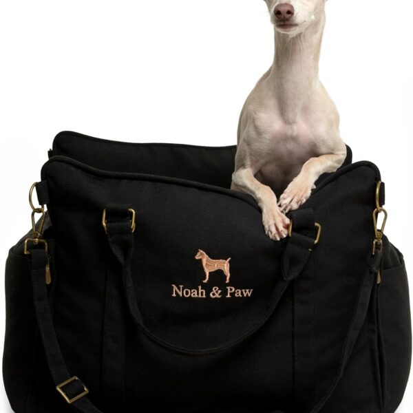 Noah & Paw Dog Car Seat Carrier, Small Dog Car Seat for Small Medium Pets with Harness Clip, 4X Safety Feature, Booster Travel Bed, Waterproof Washable, Orthopedic Foam Filling, Canvas Collection