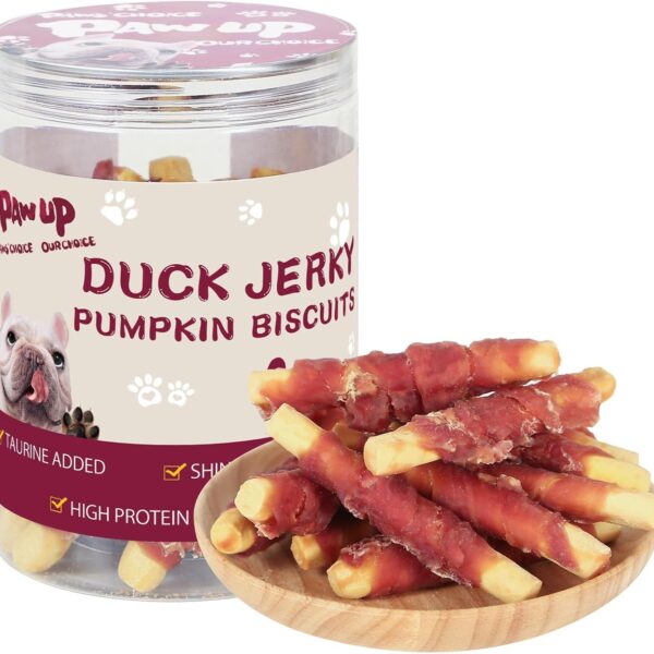 PAWUP Dog Treats Pumpkin Biscuits Sticks w/Duck Low Fat Dog Snacks, Healthy Biscuits with Taurine for Small Dogs, 12.5 oz (28-32 Count