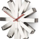 Umbra Ribbon 12-Inch Metal Wall Clock, Battery-Operated Silent Quartz Movement, Non-Ticking, Stainless Steel