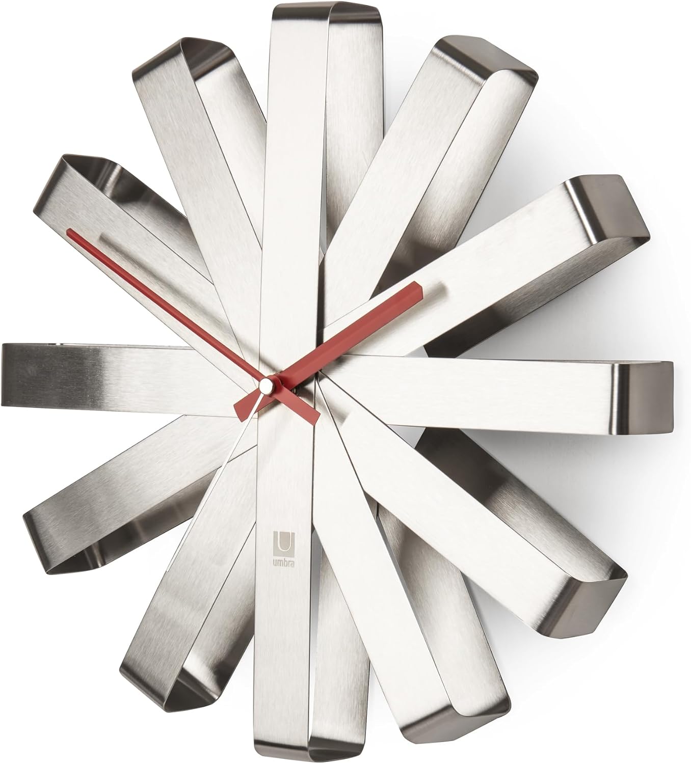 Umbra Ribbon 12-Inch Metal Wall Clock, Battery-Operated Silent Quartz Movement, Non-Ticking, Stainless Steel Umbra Ribbon 12-Inch Metal Wall Clock, Battery-Operated Silent Quartz Movement, Non-Ticking, Stainless Steel