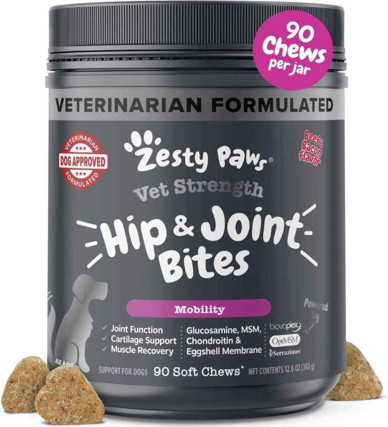 Zesty Paws Vet Strength Mobility Bites Beef & Bacon Flavor Hip & Joint Support Chews for Dogs with Glucosamine, Chondroitin, MSM, Hyaluronic Acid & Serrazimes - 90 Count
