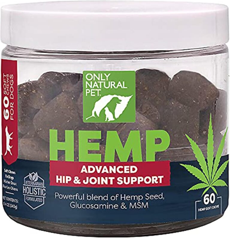 Only Natural Pet Hemp Advanced Mobility Support for Dogs Holistic Wellness Hip Bone Joint Health - Inflammatory Function Relieves Pain Stiffness Green Lipped Mussels Turmeric (HA) 60 Count