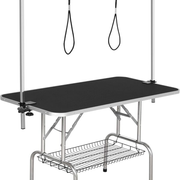 Yaheetech 45-inch Large Heavy Duty Pet Dog Grooming Table W/Adjustable Overhead Arm, Clamps, Two Grooming Noose, Tray