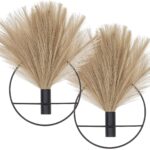 Pretty Jolly Boho Wall Decor, Wall-Mounted Metal Art, Hanging Artificial Pampas Display, Living Room, Bedroom, Bathroom, Diningroom, Fake Faux Plant 2 Pack Black Brown