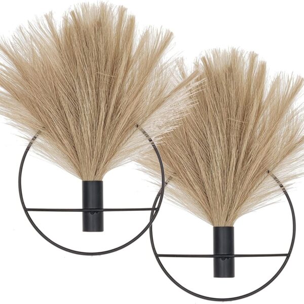 Pretty Jolly Boho Wall Decor, Wall-Mounted Metal Art, Hanging Artificial Pampas Display, Living Room, Bedroom, Bathroom, Diningroom, Fake Faux Plant 2 Pack Black Brown