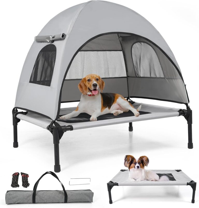 Elevated Outdoor Dog Bed with Canopy  Cooling Camping Tent, Removable Shade, Off-Ground Cot, Small
