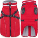 Fragralley Dog Coat with Harness Built in, Waterproof Windproof Reflective Warm Puffer Jacket, Fleece Lined Vest Winter Parka for Small, Medium, Large Dogs