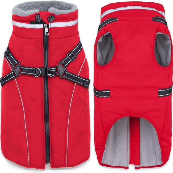 Fragralley Dog Coat with Harness Built in, Waterproof Windproof Reflective Warm Puffer Jacket, Fleece Lined Vest Winter Parka for Small, Medium, Large Dogs