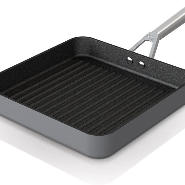 Ninja C30528 Foodi NeverStick Premium 11-Inch Square Grill Pan, Hard-Anodized, Nonstick, Durable & Oven Safe to 500F, Slate Grey