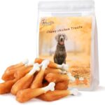 Dog Treats Chicken Wrapped Calcium Bone, Rawhide-Free Grain-Free Training Treats for Dogs Teeth Cleanning Breath Fresh Dog Chewy Snacks for Medium Large Dogs 10.6 oz, 18-19 Counts