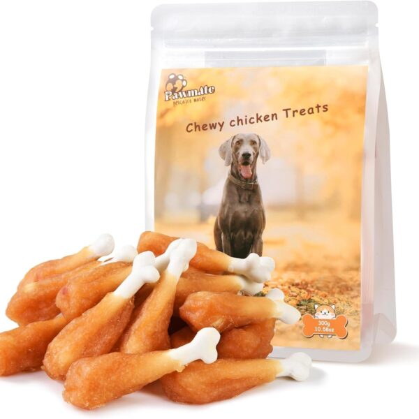 Dog Treats Chicken Wrapped Calcium Bone, Rawhide-Free Grain-Free Training Treats for Dogs Teeth Cleanning Breath Fresh Dog Chewy Snacks for Medium Large Dogs 10.6 oz, 18-19 Counts
