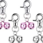 4PCS Bells for Dog Collars Cat Bells for Collar Loud Stainless Steel Dog Bell for Collar Accessories Training Collars Charm with Heavy Duty Snap Clips Christmas Gift (Silver & Purple)