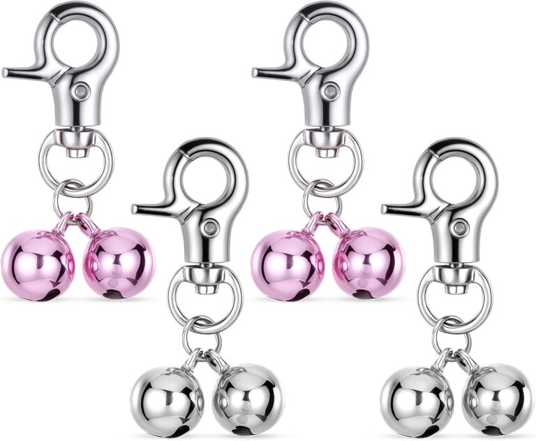 4PCS Bells for Dog Collars Cat Bells for Collar Loud Stainless Steel Dog Bell for Collar Accessories Training Collars Charm with Heavy Duty Snap Clips Christmas Gift (Silver & Purple)