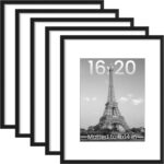 upsimples 16x20 Picture Frame Set of 5, Display Pictures 11x14 with Mat or 16 x 20 Without, Wall Gallery Poster Frames, Black