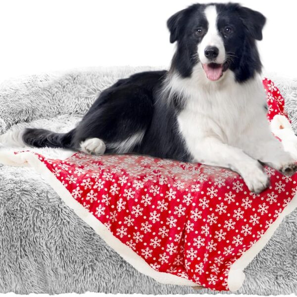GGIB Calming Dog Bed Christmas Throw Blanket Fluffy Plush Dog Mat Furniture Protector Decoration Holiday Throw for Sofa Couch Cover for Large Medium Small Dogs Cats (Large, Light Grey)