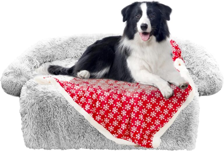 GGIB Calming Dog Bed Christmas Throw Blanket Fluffy Plush Dog Mat Furniture Protector Decoration Holiday Throw for Sofa Couch Cover for Large Medium Small Dogs Cats (Large, Light Grey)